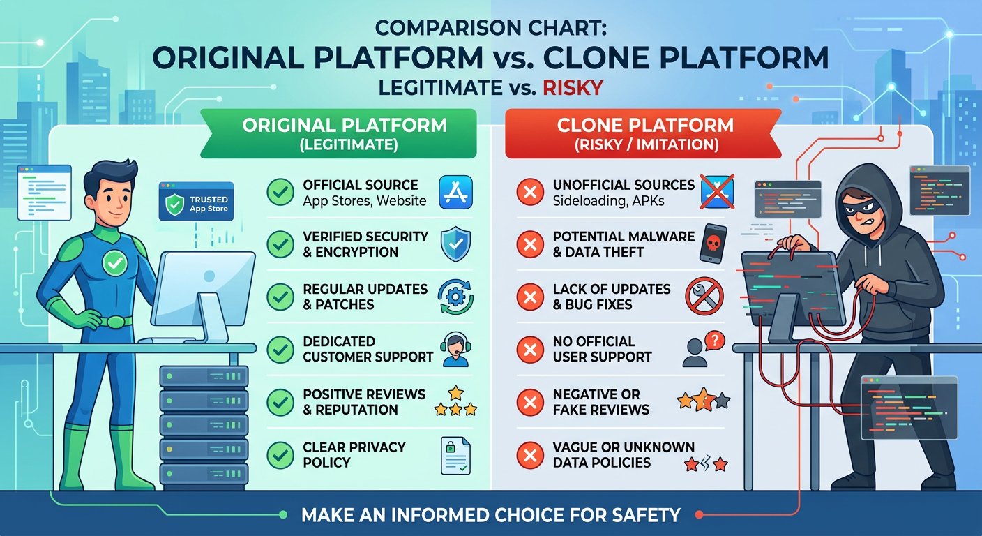Legitimate vs risky clone comparison on omegleleaked.com