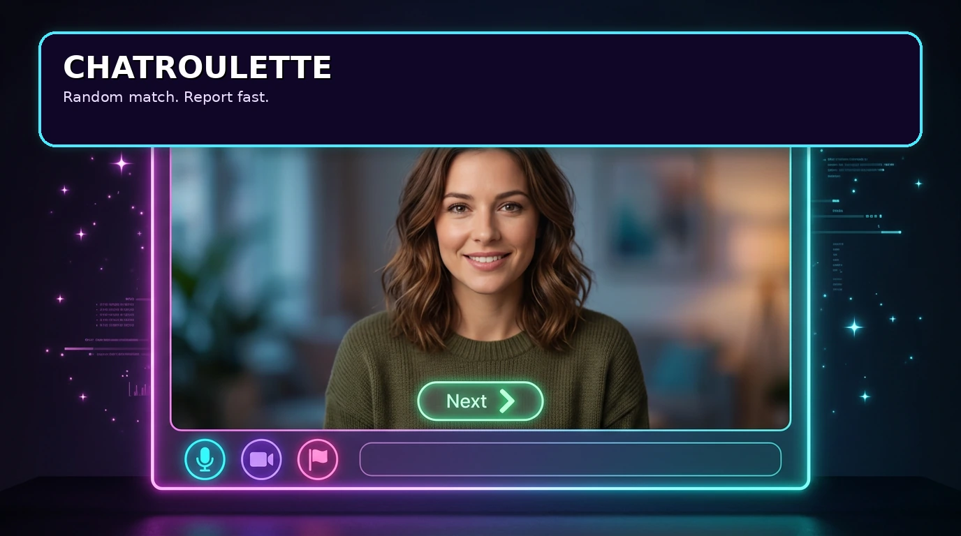 Chatroulette-style random video chat with exit and report controls