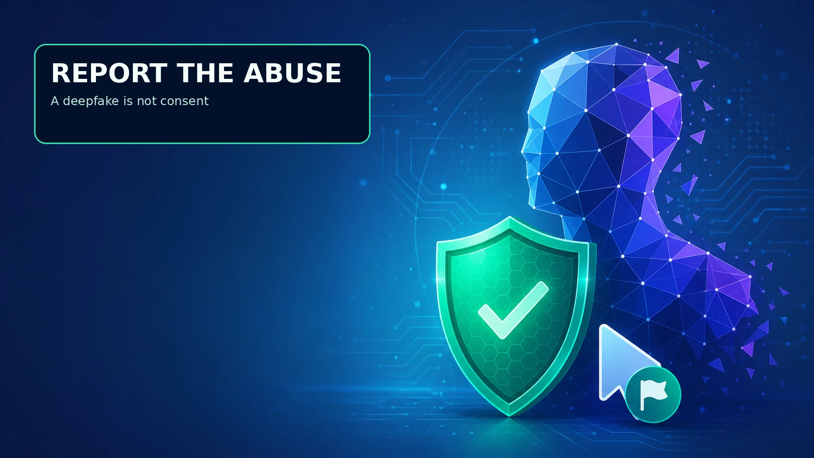 Abstract digital identity shield for a deepfake privacy and reporting guide