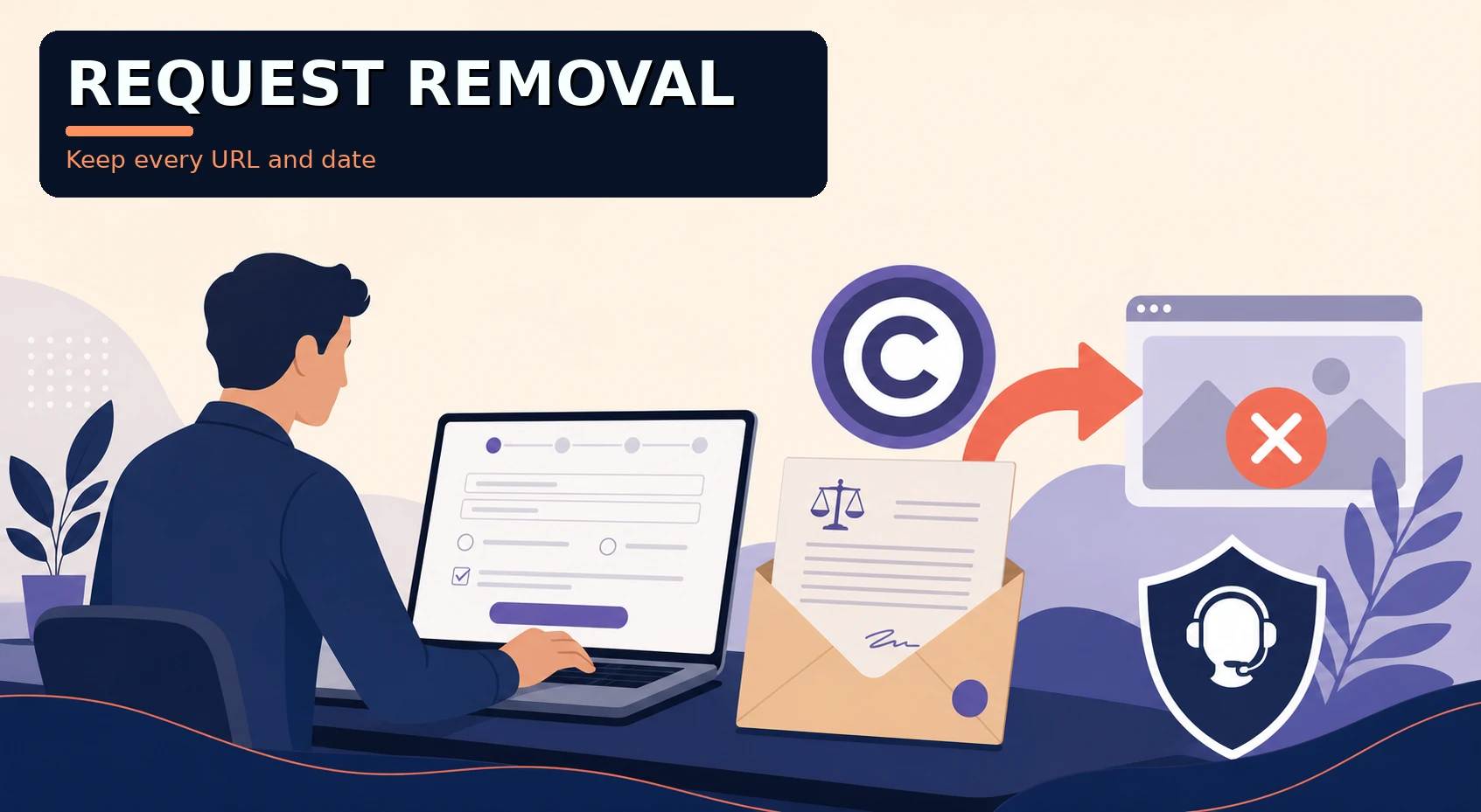Content removal request with copyright and support controls