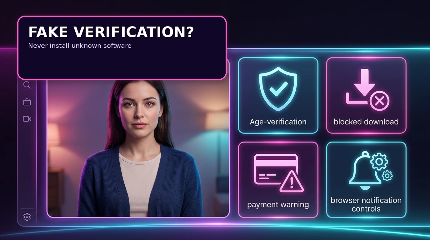 Fake verification and blocked download warnings on a suspicious website