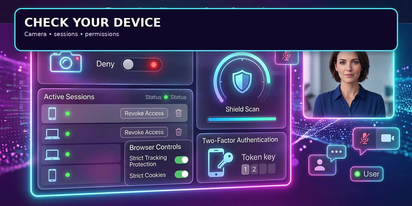 Checking browser camera permissions, active sessions and device security after a webcam incident