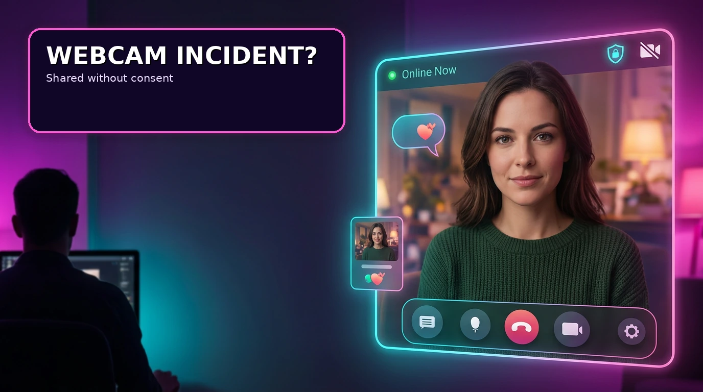 Webcam and privacy shield for a recording shared without consent