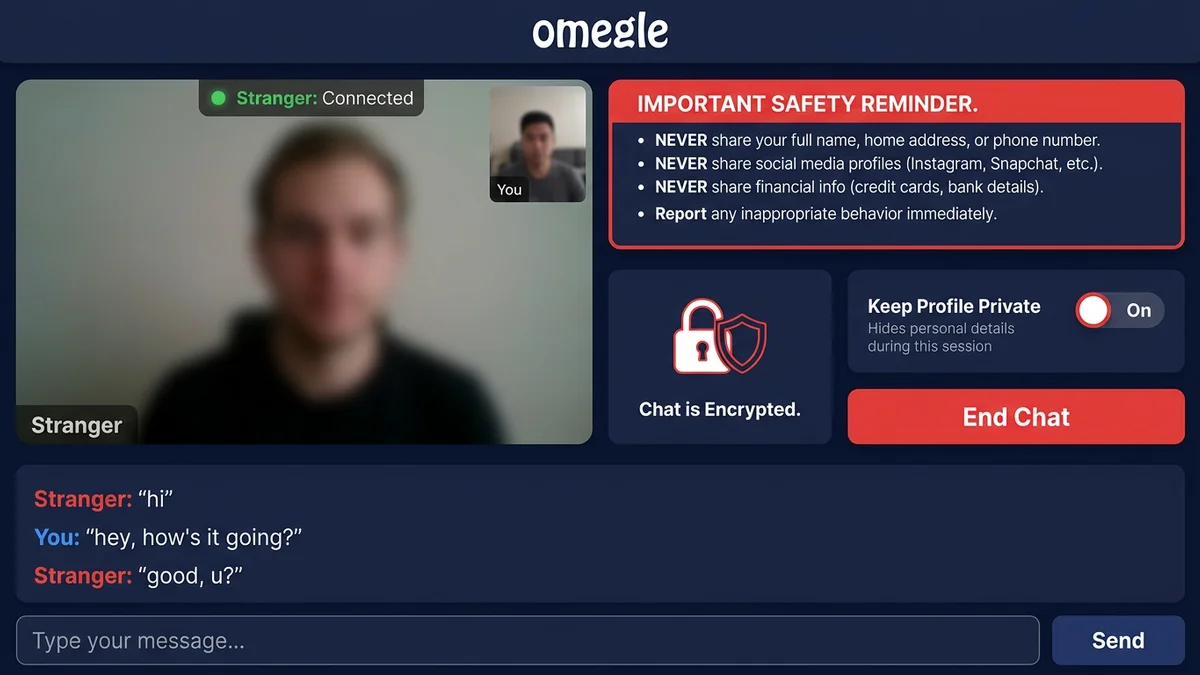 Omegle UI never share warning
