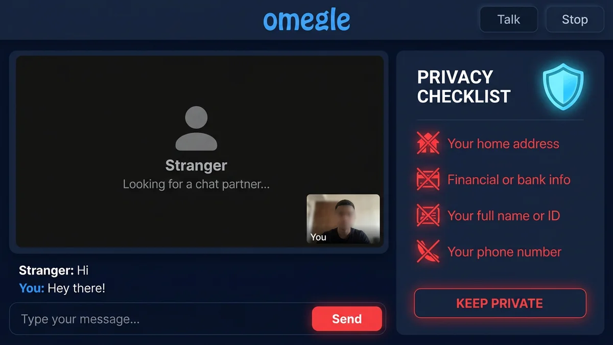 Never-share checklist on omegle